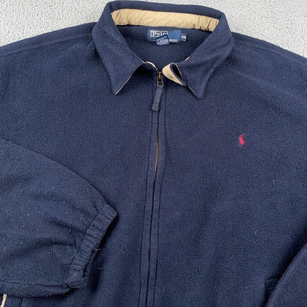 VINTAGE Polo Ralph Lauren Jacket Mens 2XL Blue Bomber Polartec Fleece Bi Swing